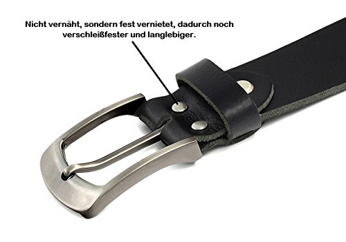 Fa.Volmer 10125 męski pasek skórzany dla mężczyzn, do dżinsów i garnituru, naturalna skóra, 38 mm szerokości, z możliwością skrócenia, czarny