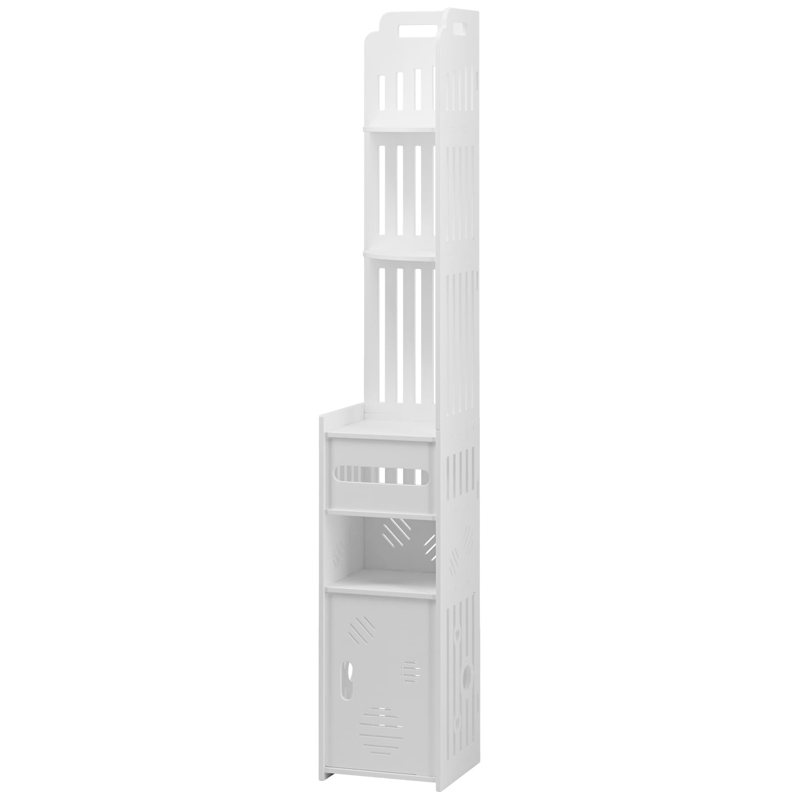 Euppaury White Bathroom Tall Narrow Storage Cabinet With 2 Doors And Shelves - Corner Floor Toilet Organizer For Skinny Bathroom