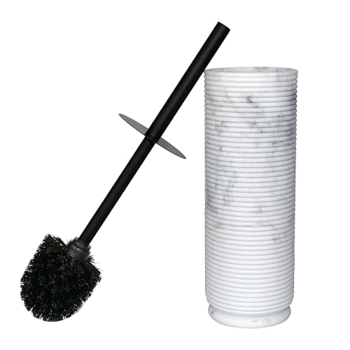 Image of Contemporary Ribbed Design Resin Toilet Holder and Brush Set for Bathroom, Stylish and Durable Cleaning Tool with Modern Design, Compact for Efficient Cleaning