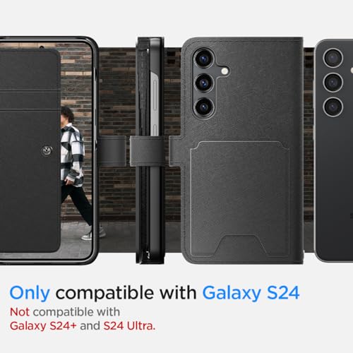 Spigen Wallet S Plus Back Cover Case Compatible with Galaxy S24 (Leather | Black) 2