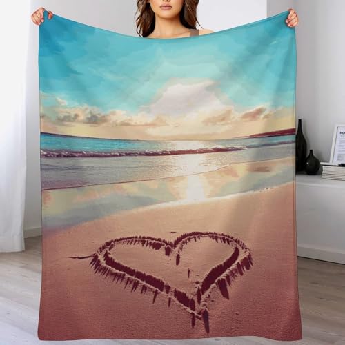 Couverture flanelle Love Beach 127x177 cm légère pour canapé