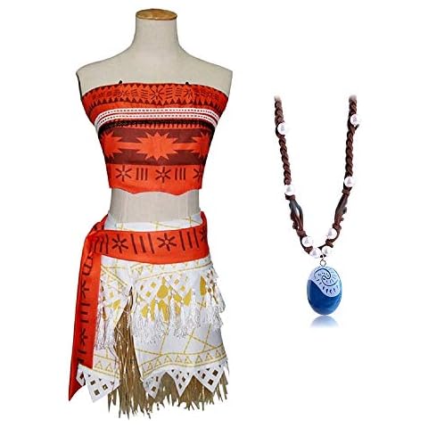 Vaiana Moana Costume - Complete - Includes Moana Necklace - Woman - Carnival - Halloween - Disguise - Cosplay - Adults - Size S - Gift idea for Christmas and birthday Cover