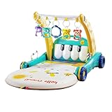 AOUTNヶ月以上赤ちゃん向け 3 イン 1 ベビージム ピアノ・ウォーカー機能付き 知育玩具 + 幼児用寝具 + ミュージカルライトアップベビーカー + プレイマット 早期教育用品 ユニセックス 取り外し可能 感覚刺激室内遊具 赤ちゃん発達支援用 (グリーン,【特大・厚型バッテリー】4in1ウォーキングライト【クマのナイトライト＋プロジェクター＋ギフトボック)