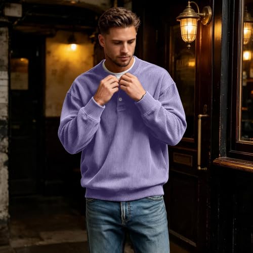 Corduroy Long Sleeve Henley Shirts for Men Casual Pullover Fall Shirt - image 7