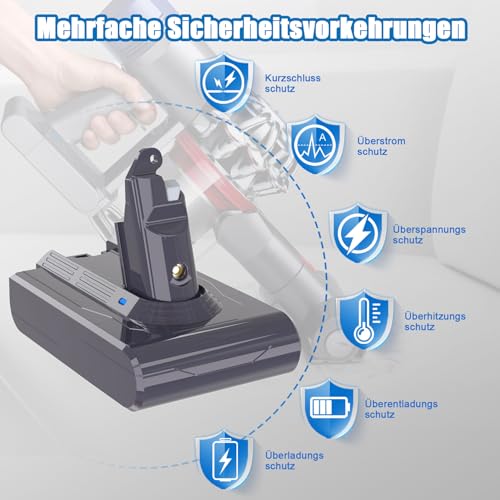 KUNLUN V6 Akku für V6 Staubsauger DC62 SV03 SV04 VTC4 SV09 SV05 DC58 DC59 DC61 DC72 DC74 SV06 SV07 21.6V V6 Ersatzakku für Allen V6-Serien Akku