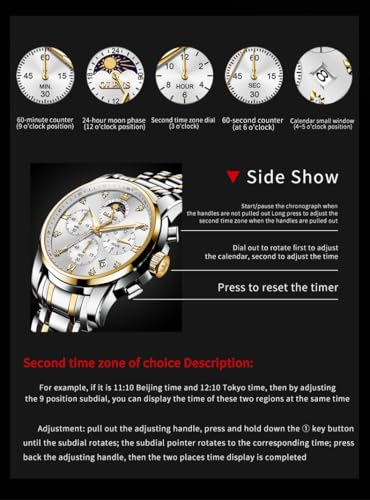 Image of OLEVS Multifunctional Chronograph Calendar Watch for Man Diamond Analog Moon Phases Wrist Watches Stainless Steel Waterproof Luminous Mens Watch
