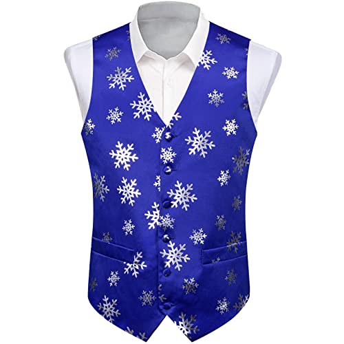 DiBanGu Christmas Suit Vest for Men Fun Snowflake Waistcoat Bow Tie Pocket Square Cufflinks Set Festival Party Gifts