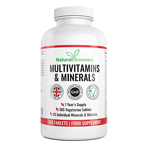 Multivitamins & Minerals Formula | 365 Tablets (Up to 1 Year Supply) | 25 Multivitamins with Iron and Minerals for Men and Women | Multivitamin Tablets Suitable for Vegetarians by Natural Answers