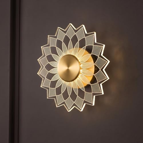 Image of Spiral Pattern 3-in-1 LED Wall Light Decorative Lamp with Golden Center Artistic Accent Lighting for Living Room Bedroom Hallway & Home Decor (Artistic Flower Wall Light, Pack of 2)