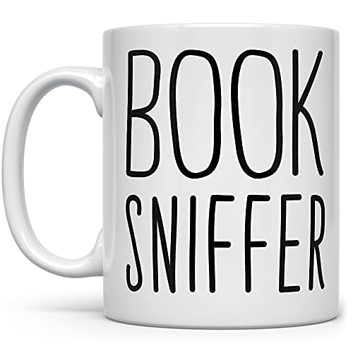 Book Sniffer Coffee Mug, Funny Bibliophile Bookish Cup, Librarian Bookworm Bookstore Lover Gifts (11oz)