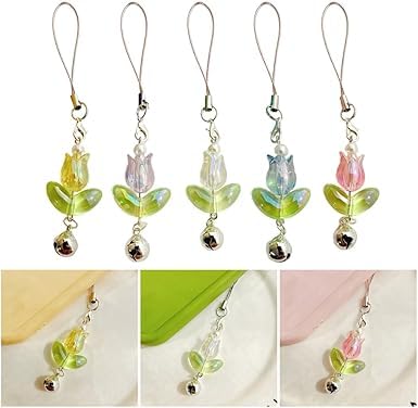 Cute Tulips Flower Bell Pendant, Phone Straps, Lanyard Pocket Keychain, Strap Backpack Charm, Car Key Decoration Chain Cell Phone Charms Accessories