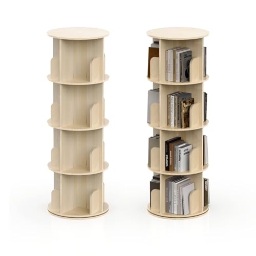 Fabulcozy Biblioteca rotativa 360 Grados, 4 Niveles, de Madera Maciza, estantería de Almacenamiento. 45Lx45Ix129H cm