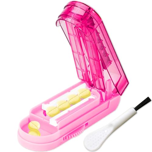 Image of Pill Cutter Splitter for Small and Tiny Pills, Precision Cutting for Tablets - Accurately Cuts Multiple Pills at Once. Sharp Blade with Safety Guard (Pink)