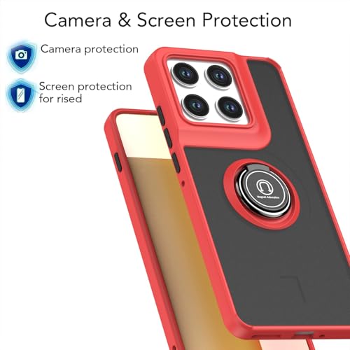 Image of QUIETIP Case for Motorola Edge 70 with Screen Protector,Magnetic Ring Car Stand Silicone Translucent Matte Drop Protection Cover,Red