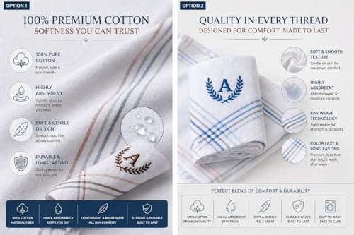 Image of GOLU MOLU Cotton White Formal Handkerchief Pack Of 6 | Office Travel Daily Use | Custom Initial Design | Free Size | Cotton Fabric | Customised N95 Mask Included