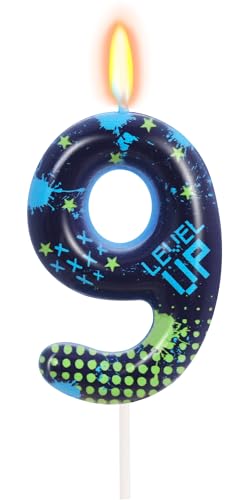 STG Birthday Candles for Boys - Number 9 Candle for Video Game Birthday Cake Topper, Fort Battle Level Up Game Themed Birthday Party Supplies (Number 9)