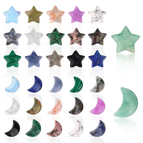 XIHIRCD 32uds Piedra de Preocupación, 2cm en Forma de Estrella y Luna Piedras de Cristal Palma de Bolsillo Piedras Curativas Regalos para Meditación Equilibrio Bricolaje Maestro Navidad Día la Madre