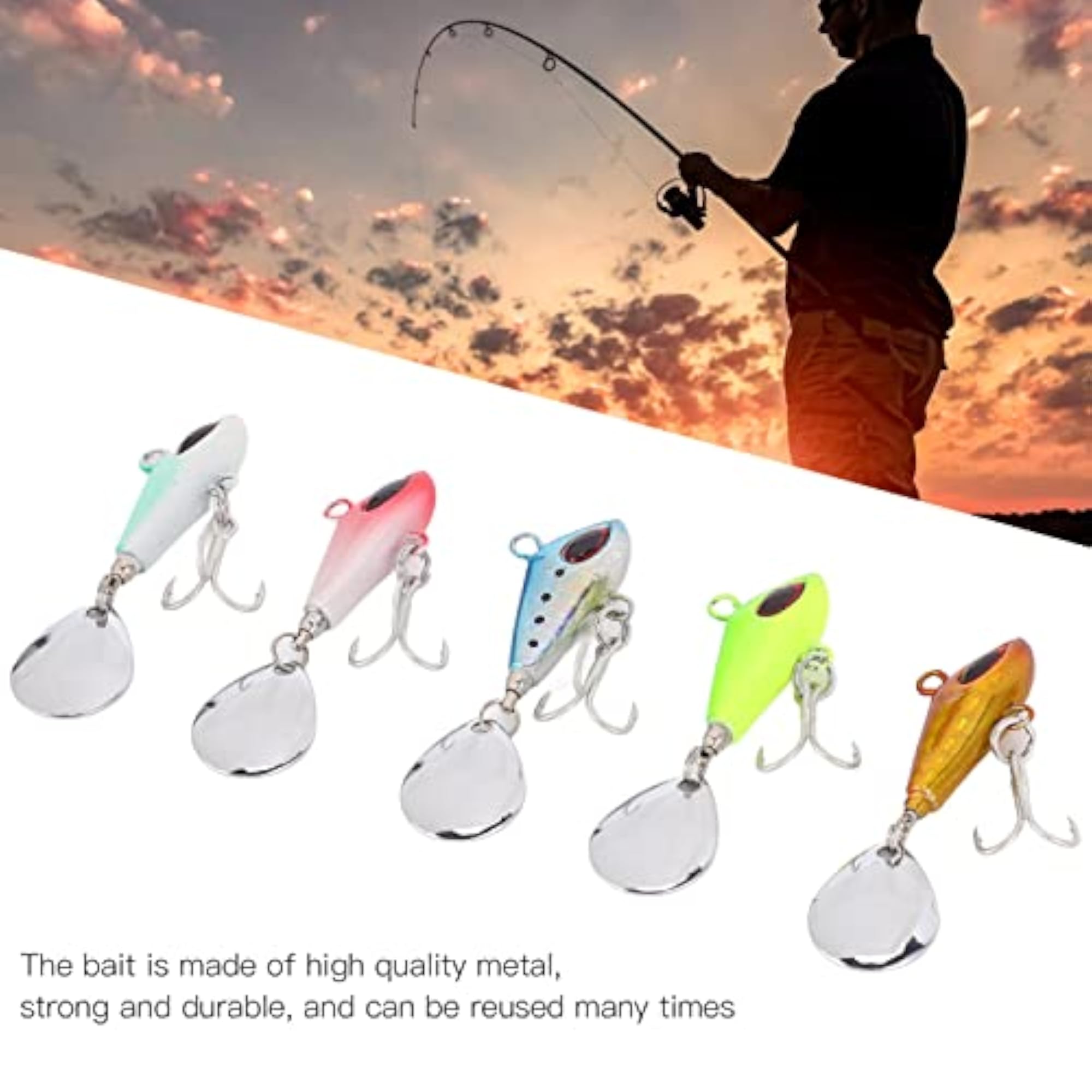 Fishing Lure Metal Bait with 3D Eyes, Anti-Corrosion