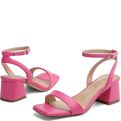 Image of TEAIEUI Block Heels for Women, Square Open Toe Heeled Sandals, Chunky Ankle Strap Shoes for Dress, Party, Prom, Low Heel 2 inch