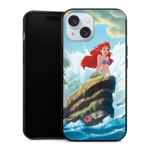 Slim Case extra dünn kompatibel mit Apple iPhone 15 Silikon Handyhülle schwarz Hülle Meerjungfrau Arielle die Meerjungfrau Offizielles Lizenzprodukt