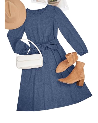 Image of Newshows Womens Long Sleeve Casual Dresses 2025 Business Work Teacher Fall Church Belted A Line Flowy Midi Dress