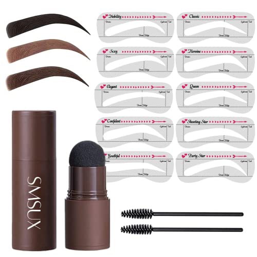 Eyebrow Stamp Stencil Kit Brow Stamp And Shaping Kit Waterproof Eyebrow Stamp With 20 Reusable Eyebrow Stencils（Dark Brown B）