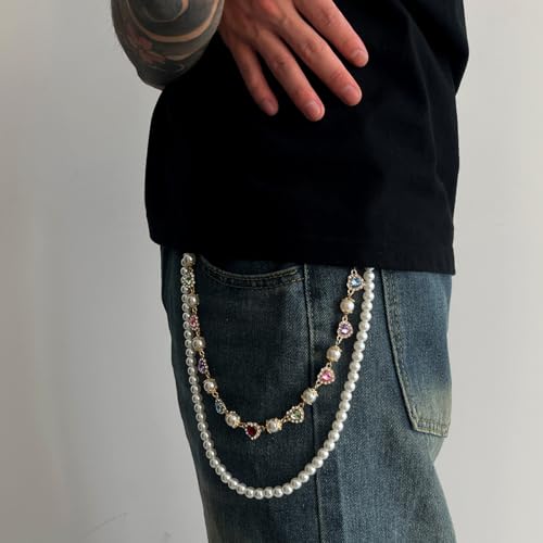 Layered Pants Wallet Chain for Men Women Fashion Rhinestone Love Heart Pearl Pocket Jeans Pant Chain Jewelry4
