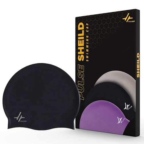 Image of PulseITCap Silicone Swimming Cap for Women & Men, Adult, Vibrant Lightweight, Non-Slip, Easy Wear | Removal, Protects Hair (Black)