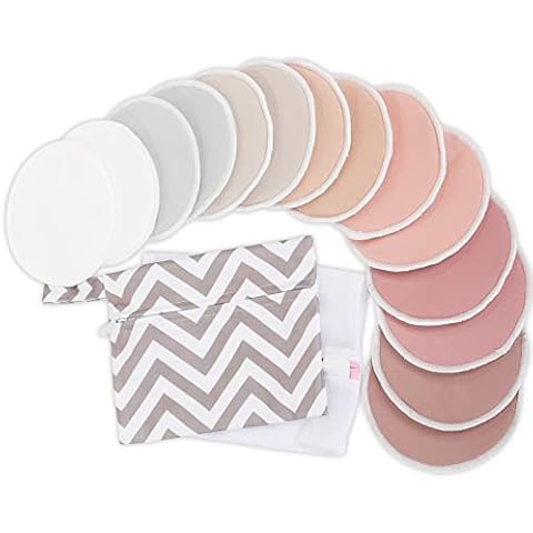 Reusable Nursing Pads for Breastfeeding, 14-Pack - 4-Layers Organic Bamboo Nursing Pads - Breastfeeding Pads - Washable Breast Pads - Natural Bamboo Maternity Pads, Nipplecovers (Lovelle, Large 12cm) Cover