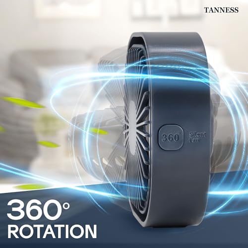 TANNESS Desk Fan, USB, 360° Rotation | Small, Portable Quiet, 3 Speed Fans & Strong Airflow, Standing Cooling Quiet Bedroom - Image 2