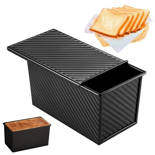 Stampo per Pane Tostato con Coperchio, 450g Teglia Antiaderente per Pane con fori Ventilati, Stampo per Pane in Cassetta con Coperchio, per Pane, Torte e Pasticcini(Nero)