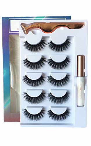 3D Fake Eyelashes With Glue Thick Full False Eyelashes With Glue 5 Pairs Reusable Cruelty-Free False Lashes Ruairie
