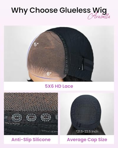 Arabella 5x6 Wear and Go Glueless Wigs Human Hair Pre Cut Lace 210% Density Lace Front Wig Human Hair 12A Real Pre Plucked Bleached Knots Upgraded Straight Wig (22inch, 5X6 Glueless Wig) - Image 5
