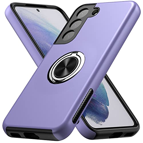 Mmhuo For Galaxy S21 Case,Dual Layer Military Grade Drop Protection Slim Samsung S21 Kickstand Case With Hidden Ring Holder Shockproof Protective Phone Case For Samsung Galaxy S21 5G,Purple #TOP19