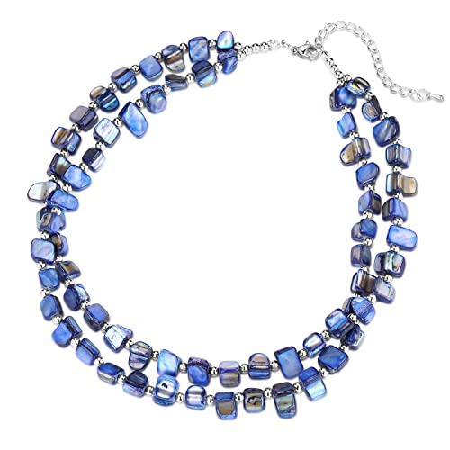 Bulinlin Boho Bunte Perlenkette Damen Muschelkette Strand Sommer Verstellbar Bohemian Choker Halsketten FüR Frauen Und MäDchen(Blue)