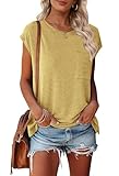 MEROKEETY Women's Casual Cap Sleeve T Shirts Basic Summer Tops Loose Solid Color Blouse, Yellow, Medium