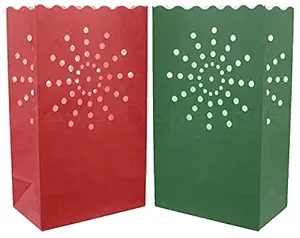 20 Pk - CleverDelights Red & Green Luminary Bags - Sunburst - Flame Resistant Christmas Holiday Luminaria