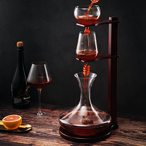 Wine Tower Decanting & Aerator Set by The Wine Savant - Unique Wine Decanter - 3 Aerating Parts - Upper, Middle & Lower Aerators - Whisky & Wines Carafe, Proven to Enhance & Improves Flavor & Aromas - Thumbnail 4