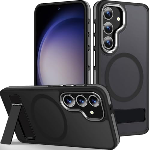 Image of MALEWOLF for Samsung Galaxy S24 Plus Case with [Invisible Stand], Compatible with MagSafe, Strong Magnetic & Kickstand, Drop Protection Slim Matte Phone Case for Galaxy S24+ (Black /Grey)