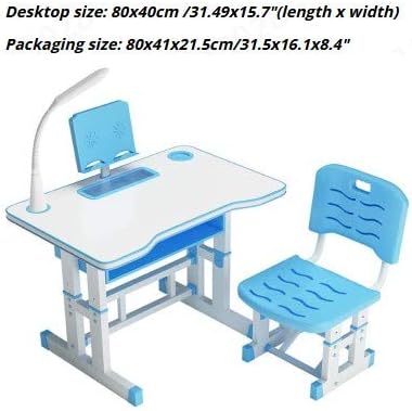 Gleamfut Kids Desk and Chair Set Adjustable Combined Study Table and Chair Set Student Writing Desk with Drawer/Lamp (Blue-c)
