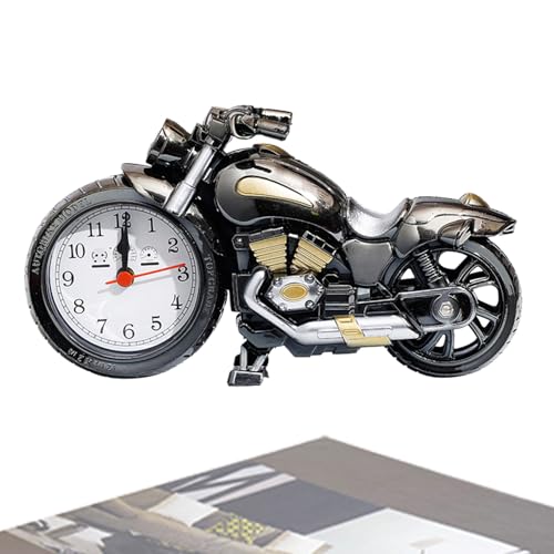 Budzik motocyklowy, zegar na biurko w vintage, zasilany bateryjnie retro zegarek, fajny wystrój sypialni w domu, regał na książki salon mieszkanie w akademiku, stolik nocny w miejscu pracy