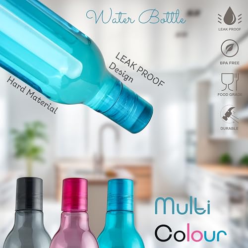 Image of Reusable Water Bottles Durable Plastic Drink Bottles with Secure Caps, Lightweight Leak Resistant Design for School, Office, Gym & Travel, Multi Color Pack (Blue, Pink, Grey) (Pack of 6)