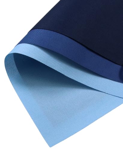 Image of KCS 3 pc of 15 inch x 18 inch(38cmx45cm) 16 Count Cross Stitch Cotton Aida Cloth Needlework Rolled Fabric Box,16CT,Light Blue+Jeans Blue+Navy Blue