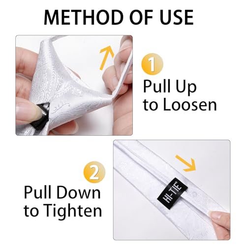 Image of Hi-Tie Zipper Ties for Men Pre-tied Tie Set Lapel Pin Pocket Square and Cufflinks Formal Business Wedding Adjustable Necktie