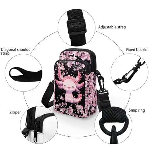 Image of Xpyiqun Axolotl Crossbody Purse Cell Phone Pouch for Women Shoulder Handbag Canvas Messenger Wallet Bags Cherry Blossom Cross Body Pouches Roomy Zipper Pocket