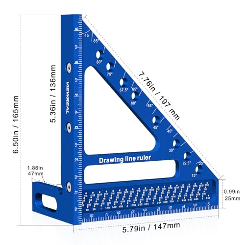 ViewReal Quick-Set 3D Measuring Square - Multi-Angle Carpenter's Tool with Angle Pin for Woodworking,Imperial Line Ruler, Essential Woodcraft Layout Aid - Image 2
