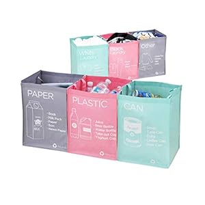 Ribens Recycle Bag Separate Recycle Bin Waterproof Waste Baskets Compartment Container Separate Recycling Bins Multipurpose Separator Box Set Front Recycle Separate Back Laundry Separate