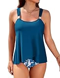 Nadeer Tankini Donna Curvy Costume da Bagno Due Pezzi Push Up Sexy Imbottito Reggiseno Costumi da Bagno con Vita Alta Boyshort Controllo Pancia per Mare Spiaggia Piscina(Verde Pavone,XXL)