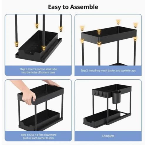 Estante para gabinete de lavabo expandible de 2 niveles, organizador bajo lavabo de acero inoxidable, sin herramientas, resistente al óxido y de alta resistencia (Negro) miniatura 5
