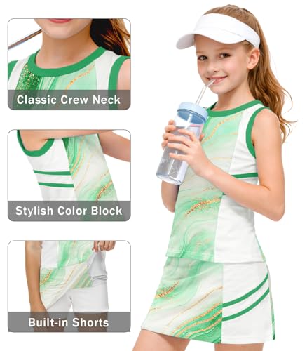 Image of AOBUTE Girls Tennis Golf Outfit Tank Top and Skirt with Shorts Set 4-12 Years